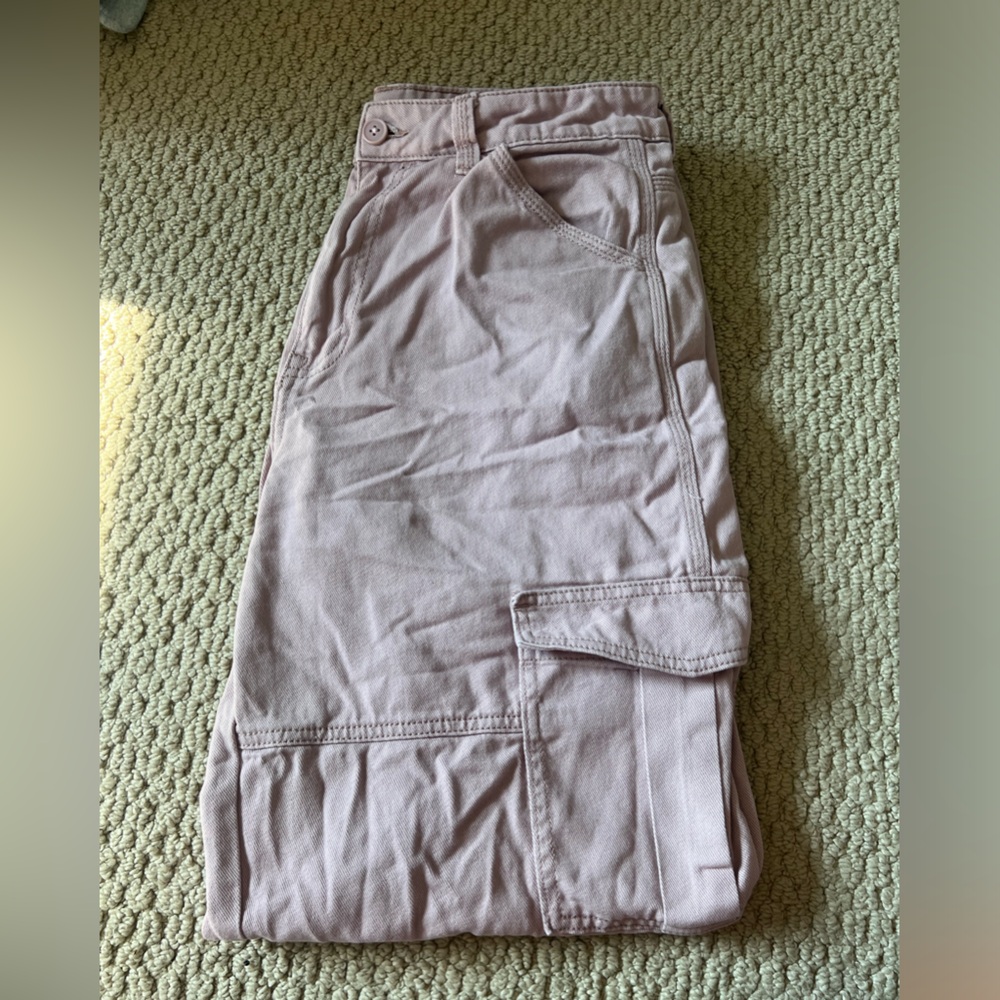 Pink High Waisted Straight Leg Cargo